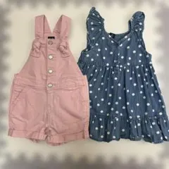 GAP ピンクオーバーオールと水玉ワンピースセット