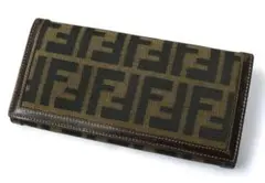 【美品】FENDI フェンディ ズッカ柄 長財布 キャンバス×レザー
