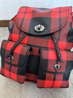 美品・レア】コーチ 赤✖️黒チェック柄バックパック 財布のオマケつき 