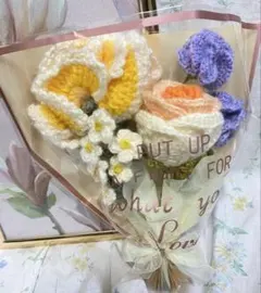 (枯れない花束)かぎ針編みのお花ブーケ　カーネーション　イエロー