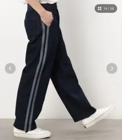 ストレッチデニム ラインパンツ ダークブルー