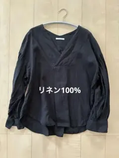 MANON リネン100% Vネックブラウス　黒のサムネイル