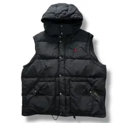 ポロラルフローレン ダウンベストフード XXL 黒 ブラック 古着 ポニー 刺繍