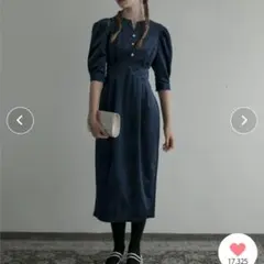 【BONLECILL】 ペンシルドレス ベロア パールボタン 結婚式 パーティー