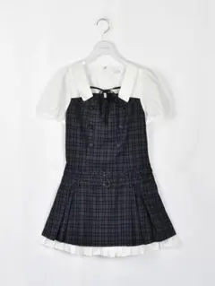 Y♡様専用】evelyn 袖フリルベルトワンピース ネイビー ミニワンピ