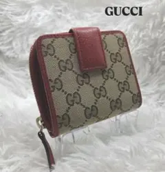 09 美品 GUCCI 二つ折り財布 マイクロシマ レザー 赤 - メルカリ