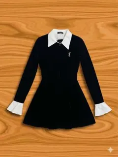 【極美品】ダブルジップ ベロア ミニワンピース ブラック Sサイズ