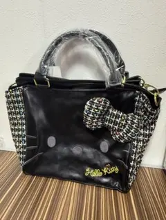 ちら ママ 出品 Hello Kitty 黒 ハンドバッグ リボン付き ちら ママ 出品 Hello Kitty 黒 ハンドバッグ リボン付き ちら