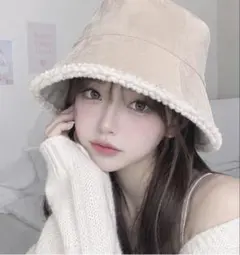 ファー付き バケットハット ベージュ 韓国系 ガーリー 帽子