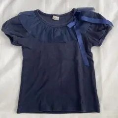 子供 110 夏服 女の子 パフスリーブ ネイビー チュール リボン Tシャツのサムネイル
