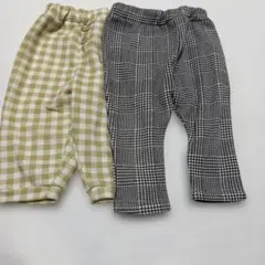 80センチ　ベージュと白のチェック柄パンツ　2枚セット
