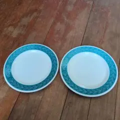 青と白の葉模様の皿 2枚セット