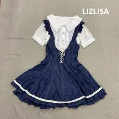 i583◯ LIZ LISA デニムワンピース 半袖 フリル ピアノ セーラー襟