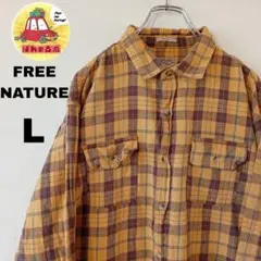 USA古着 FreeNATURE ネルシャツ　L イエロー　ブラウン　チェック