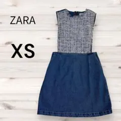 Ｓ【ZARA】ジャンスカ＊デニム＊ツィード切替＊送料無料