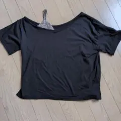 RAY CASSIN 半袖Tシャツ レオパード柄ストラップ付 ブラック Fのサムネイル