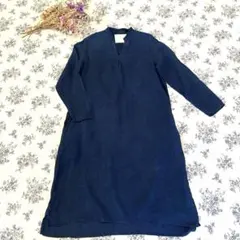 イチアンティークス リネン100%ロングワンピース インディゴ ネイビー