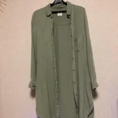 ZARA シャツ　ロングシャツ　シャツジャケット　カーキ