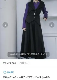 Vネックレイヤードライクワンピース(HARE)　ブラック　今季