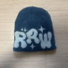 【未使用】WEGO RRWロゴ ビーニー ニット帽 ブルー ふわふわ Y2K