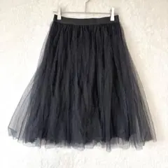 アナイ／チュールスカート フレアスカート S レース ひざ丈 日本製 ブラック