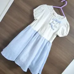 メゾピアノ 半袖ワンピース アイボリー/水色