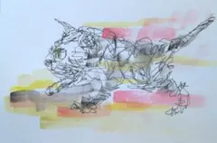 犬の抽象画 水彩とペン 手描きイラスト ハガキ