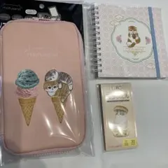 mofusand アイスクリーム猫ポーチ.リングノート.立つふせん.3点セット