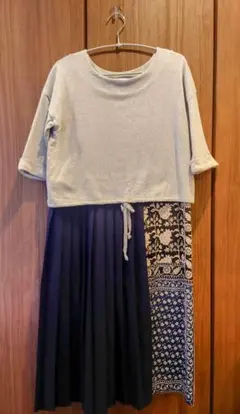 授乳服 グレー/ネイビー ドッキングワンピース