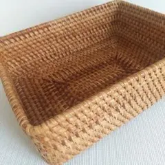 無印良品 重なるラタン長方形バスケット 小 収納 おまけケーブルBOX
