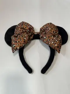 【即日発送可能】ディズニー ヒョウ柄リボン付き耳カチューシャ