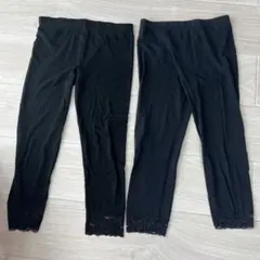 黒のレース裾パンツ　レギンス　黒　レース　L UNIQLO 7部丈