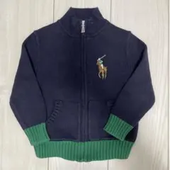 ポロ刺繍入りネイビーグリーンカーディガン