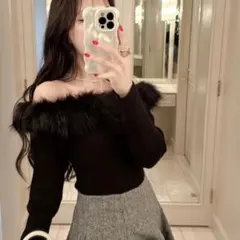 『最終値下げ』GRL 三上悠亜ファーオフショルダーニットトップス[an1271]