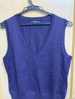 COMME CA ISM 紫 Vネック ニットベスト L