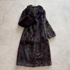 サガミンク　金タグ　ロングミンクファーコート　裏地花柄　ブラウン