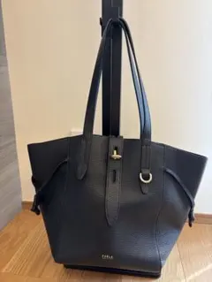 美品】FURLA ネットレザー トートバッグ ブラック本革A4可ターンロック