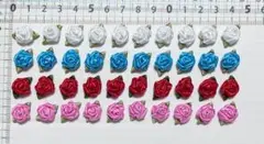 ハンドメイド 巻きバラモチーフ 1cm 葉つき 4色 40個セット