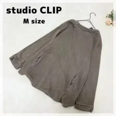 【スタジオクリップ】ヘリンボーン リボン付きゆるトップス M ブラウン コットン