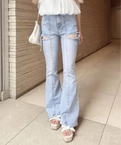 INGNI サイドリボンカットアウトフレアデニムパンツ Mサイズ