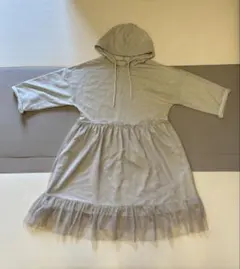 girly doll フード付き チュール切替 7分袖ワンピース グレー Mのサムネイル