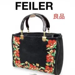 ★FEILER★クリアハンドル★花柄刺繍★トートバッグ★ブラック【フェイラー】