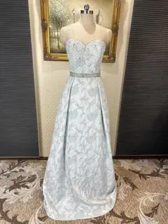 水色 ストラップレス ビーズ刺繍 ロングドレス