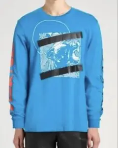 ディーゼル　青い長袖Tシャツ グラフィックプリント