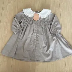 新品　グレー レース付き襟 ワンピース 90cm