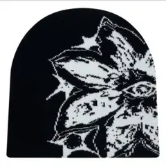 花柄 ニット帽 ビーニー　y2k ストリート　モード黒　白