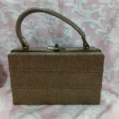 本革 リザードレザー ハンドバッグ トカゲ革 昭和レトロ ブラウン