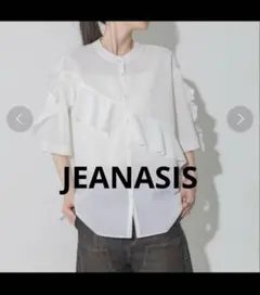 ☆JEAMASIS／ジーナシス☆サッシュフリルシャツSS☆グレー☆Fサイズ 