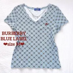 Y2K BURBERRY BLUE LABEL ノバチェック　Vネック半袖　水色