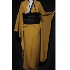 良好】無地振袖7点セット169cm□正絹黄土色カラシ色フルセット成人式 